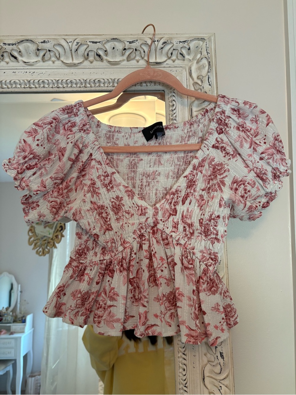 MINKPINK Floral Smocked V-Neck Blouse